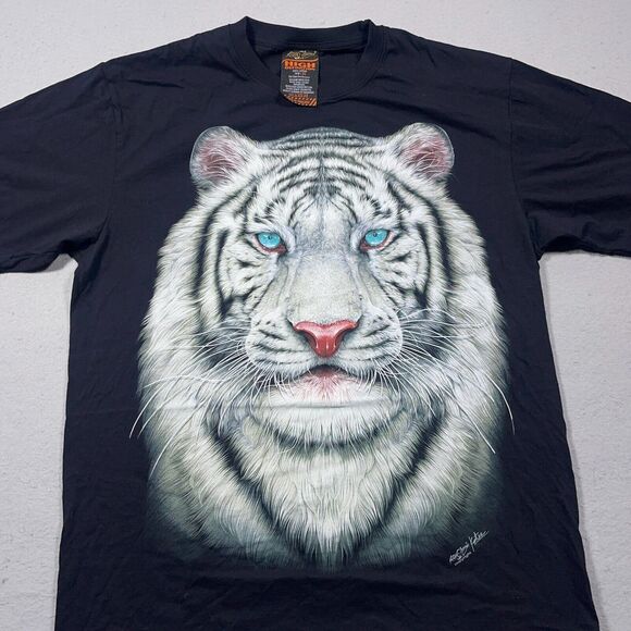 Rock‎ Chan Shirt XL White Tiger Big Face Nature Wild Double Side Mega Print - Picture 2 of 9